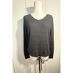 LC Lauren Conrad Women's M Black Silver Knit Sweater Top V Neck Glitter Casual